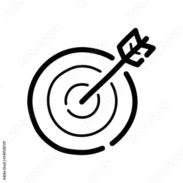 Obraz Target and arrow doodle icon. Hand drawn symbol. Vector illustration.