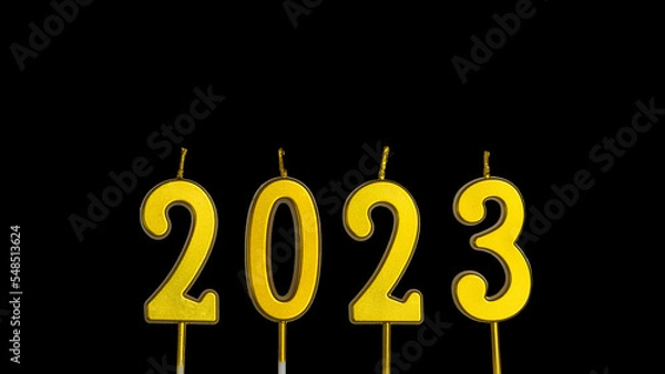 Obraz Holiday background Happy New Year 2023 isolated on black background with clipping path inside
