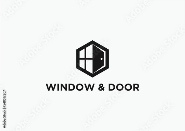 Fototapeta window and door with hexagons logo design vector silhouette illustration