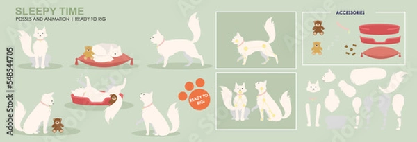 Obraz Persian cat, Cute cat sleeping, eating snacks, multiple poses, positions. Vector broken down ready to rig and animate, cartoon cat playing sleeping. Animation	

