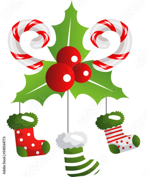Fototapeta Christmas sock flat icon. Decoration for new year celebration. 