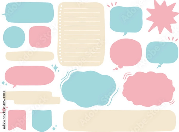 Obraz やわらかくてラフでゆるい形の吹き出しやフレームのセット。