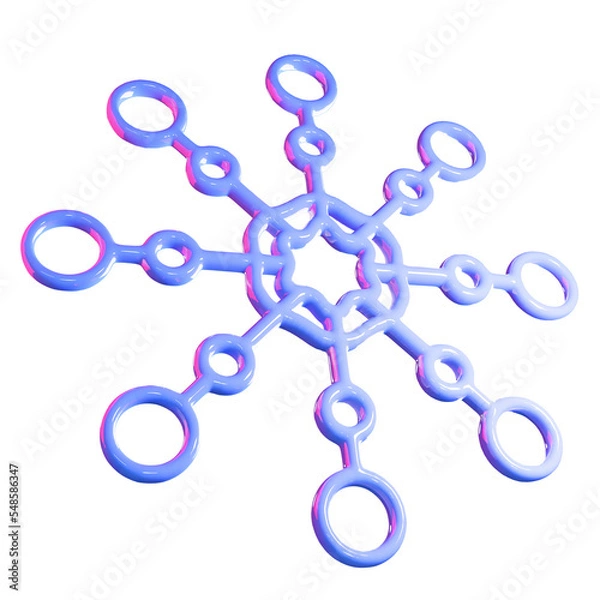 Obraz 3d snowflake png image. Gradient glossy material