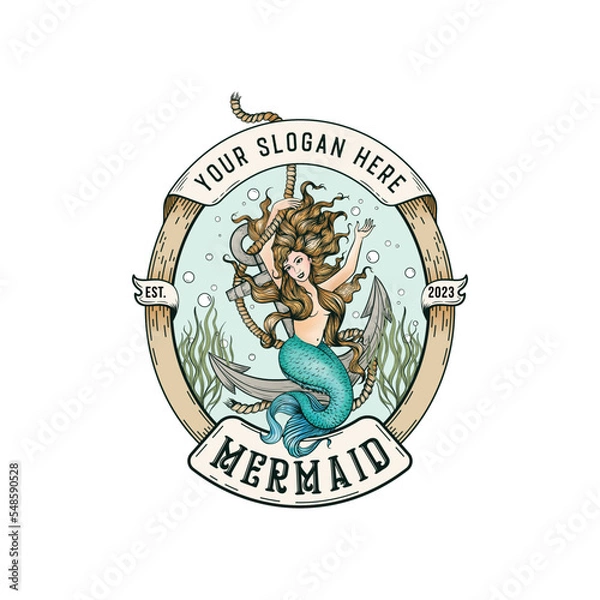 Fototapeta Mermaid logo with a banner for a custom vector design