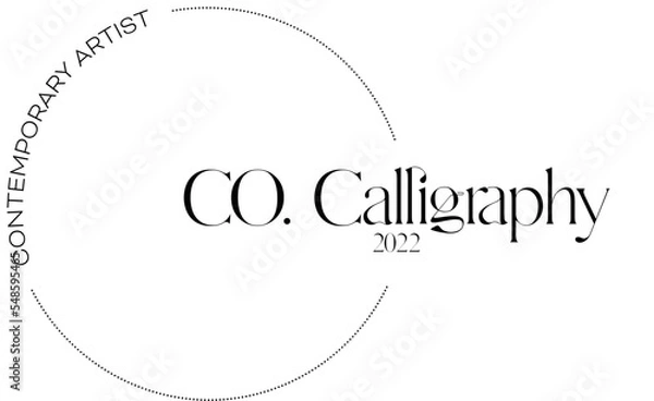 Obraz Modern logo design with editable texts, dotted lines on blank white background. Adobe illustrator file. Vector business design, simple minimal concept. 