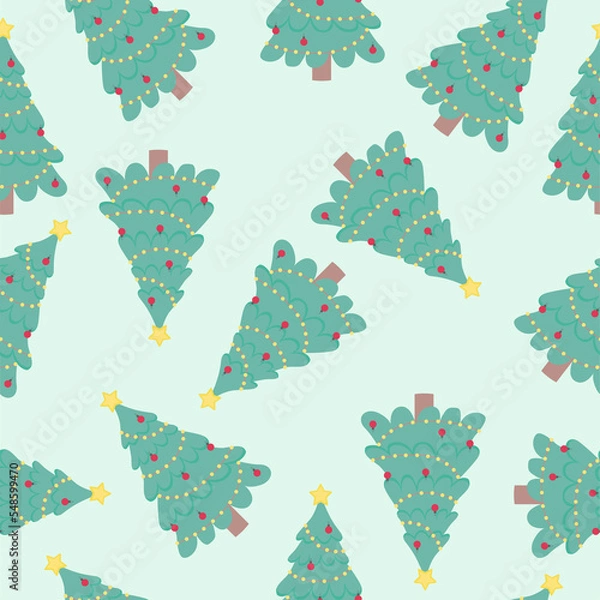 Fototapeta Merry Christmas background pattern template illustration. Christmas tree, pine pattern seamless on new year