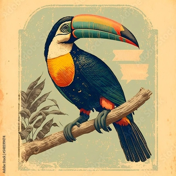 Obraz vintage tucan or toucan bird illustration for canvas print. isolated background. 
