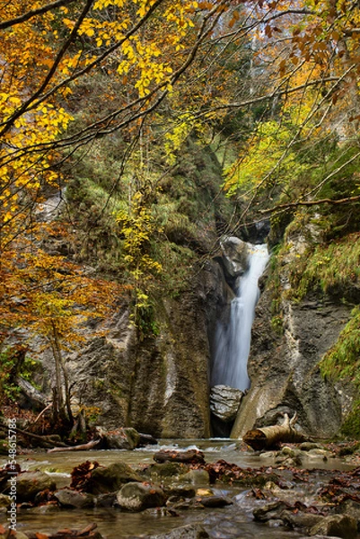 Obraz Beautiful Arrako waterfall in autumn, in the famous Belagua Valley, Navarra, Spain.