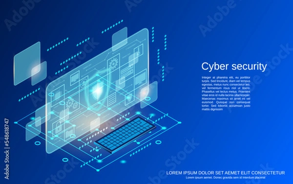 Fototapeta Cyber security, data protection, information privacy flat 3d isometric vector concept illustration