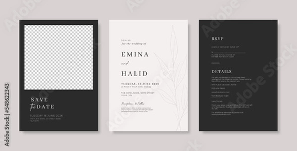 Fototapeta Elegant black and white wedding card template. trendy simple wedding invitation. minimalist wedding invitation template