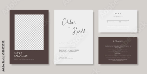 Fototapeta Simple and elegant wedding card template. trendy minimalist brown and white wedding card template. modern weding card template
