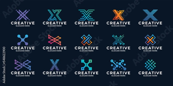 Obraz Collection of letter X logo design with dot concept for digital technology.