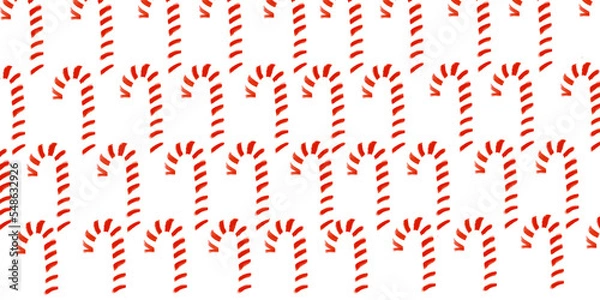 Obraz Bastones de caramelo de navidad rojos con fondo blanco, patrón, decoración navideña 