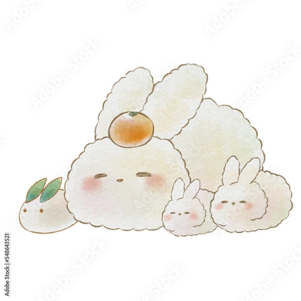 Obraz イラスト素材:雪うさぎとうさぎの親子　(手描き水彩風)