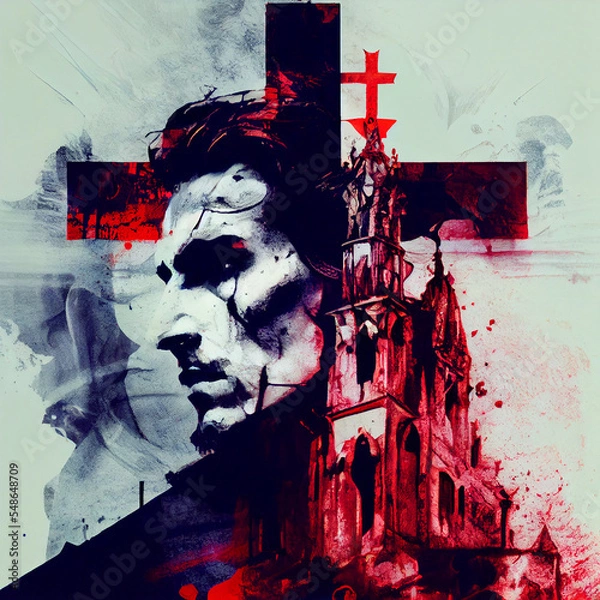 Fototapeta double exposure art of dracula and the cross