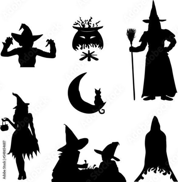 Obraz Witch and cauldron silhouettes vector