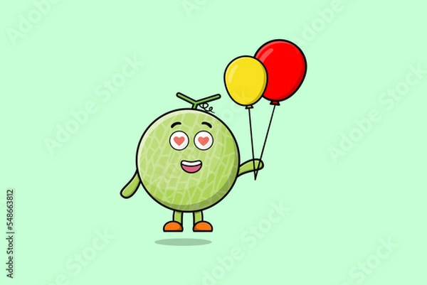 Fototapeta Cute cartoon Melon floating with balloon cartoon vector illustration