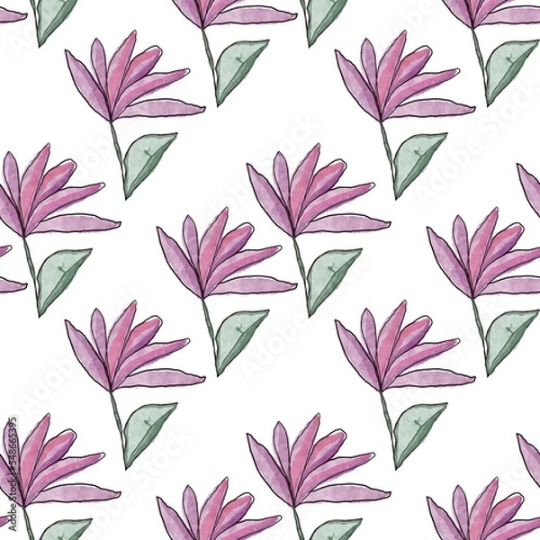 Obraz seamless pattern with pink flowers on a white background