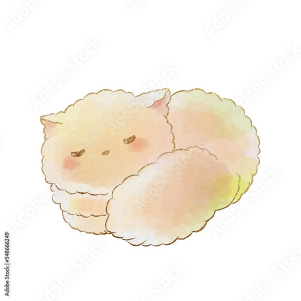 Fototapeta イラスト素材:眠る猫(手描き水彩風)