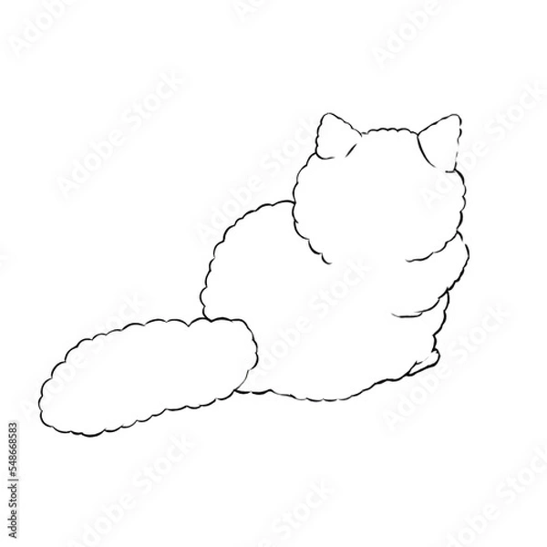 Obraz イラスト素材: 後ろを向いている猫(線画)
