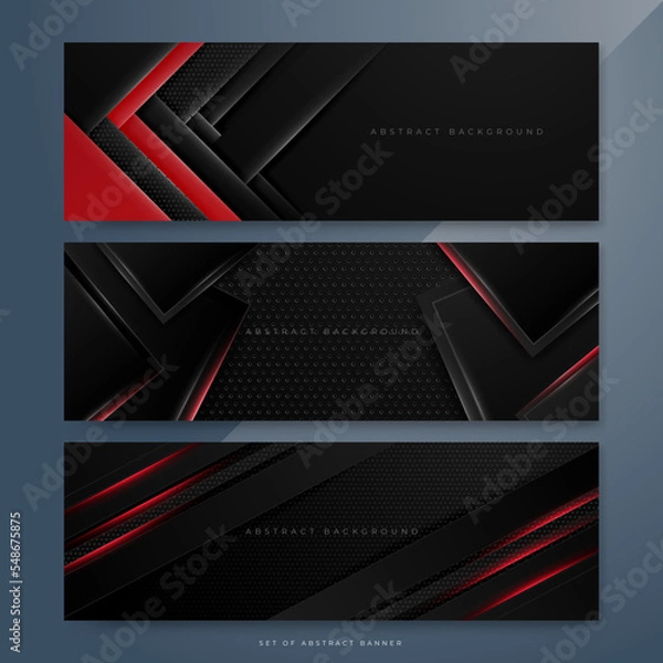 Fototapeta Set of abstract red and black banner