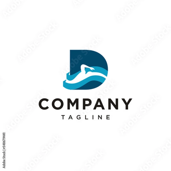 Fototapeta D Letter swimming logo with abstract man silhouette Vector logo icon vector Template