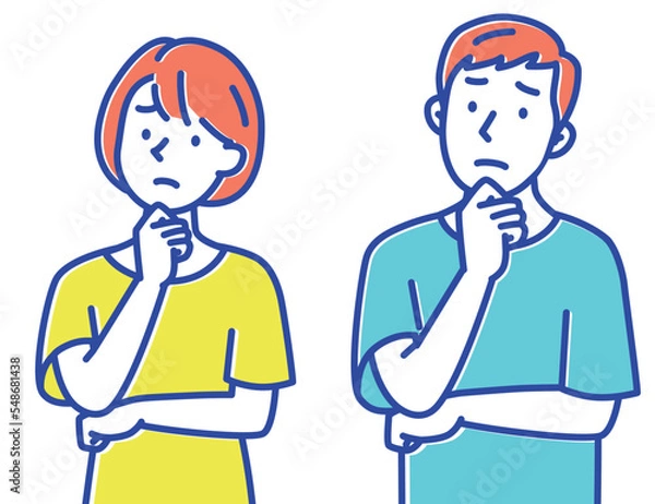 Fototapeta 顎に手を当てて何かを考える若い男女　セット