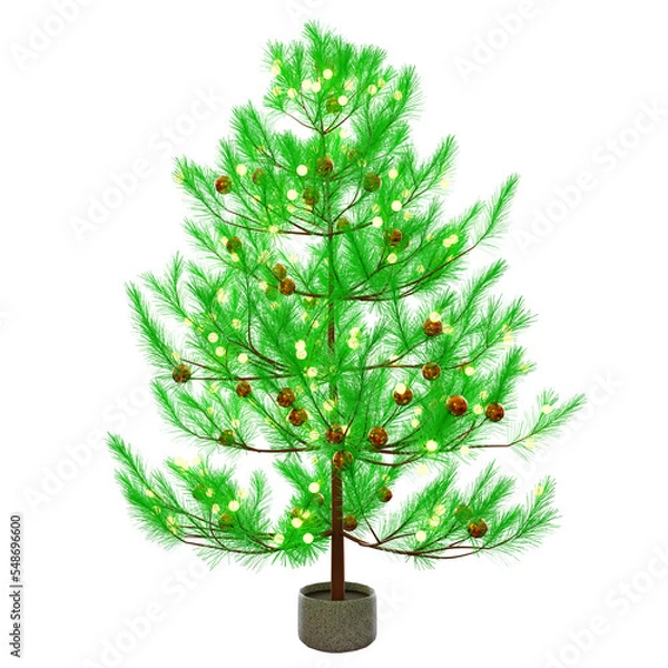 Fototapeta Glowing Christmas tree 3d render in transparent background