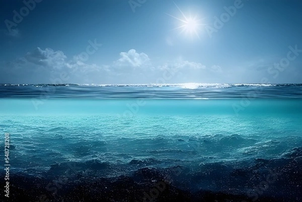 Obraz Split level view. Half underwater. Sparkling waves. Summer scene. 