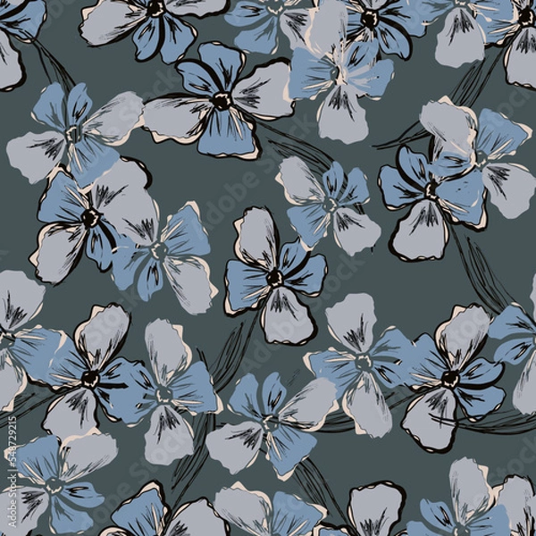 Fototapeta Seamless pattern with flowers. Graphic arts. Sketch. Stylized as watercolor and ink.