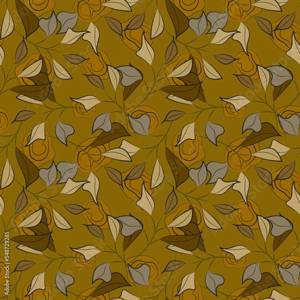 Fototapeta Seamless pattern with flowers. Graphic arts. Sketch. Stylized as watercolor and ink.