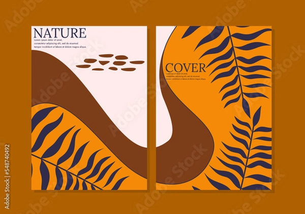 Fototapeta leaf pattern cover design set. abstract hand drawn floral background. A4 size for notebooks, journals, magazines, annual reports, invitations