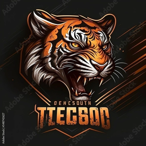 Fototapeta tiger head for esport logo isolated on black background. used for game companies, social media, websites and promotional purposes.