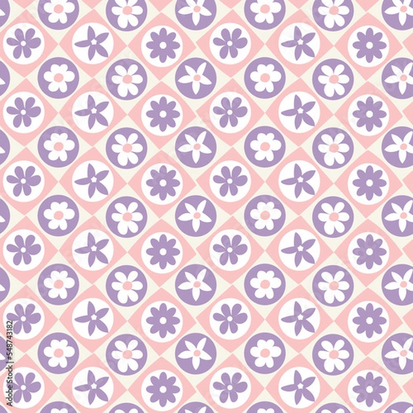 Fototapeta Abstract Retro Florals Geometric Diamond Squares Background Hand Drawn Trendy Minimalist Seamless Vector Pattern Stylish Compatible Colors Perfect for Allover Fabric Print or Wrapping Paper