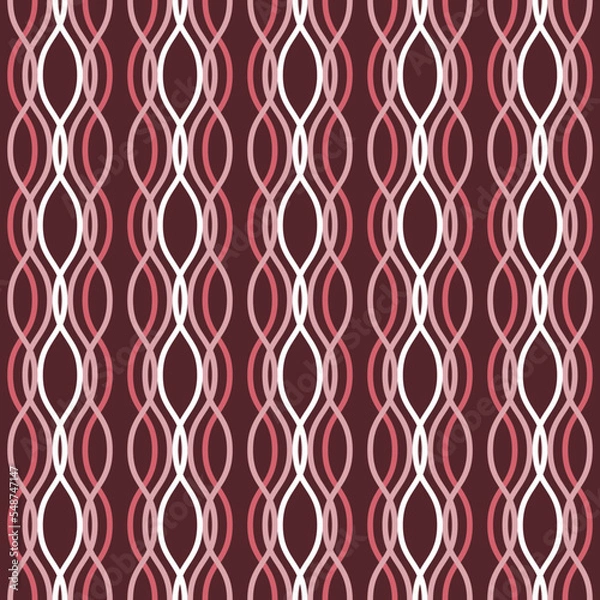 Fototapeta Vector seamless pattern. Vertical wavy lines intertwined. Illustration for holiday backgrounds, Valentines, greeting card designs, textiles, packaging, and wallpaper. Pink, brown, white. Art Deco.