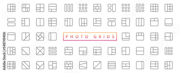 Fototapeta Photo collage grid. Vector. Mood board template. Set of blank moodboard. Pictures on white background. Mosaic frame banner. Photography album layout