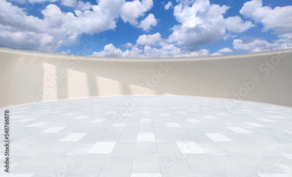 Fototapeta The modern curved building space background under the blue sky