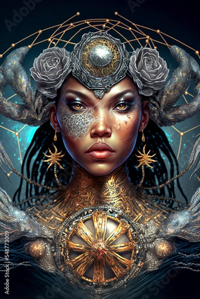 Fototapeta Zodiac Sign Character Illustration of Cancer, Astrological sign personification, Beautiful Cancer  girl, Future telling, Horoscope, Alchemy, Spirituality, Occultism 