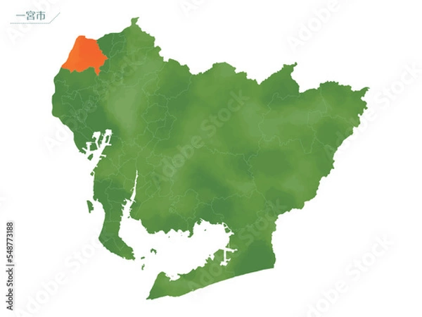 Fototapeta 水彩風の地図　一宮市.