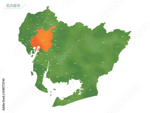 Fototapeta 水彩風の地図　名古屋市.