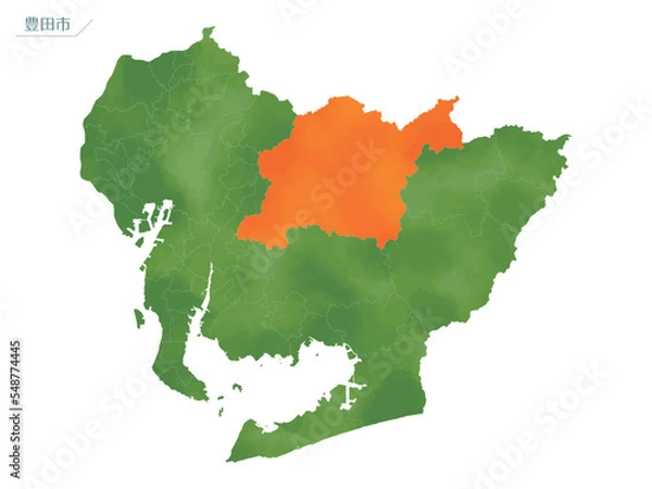 Fototapeta 水彩風の地図　豊田市.