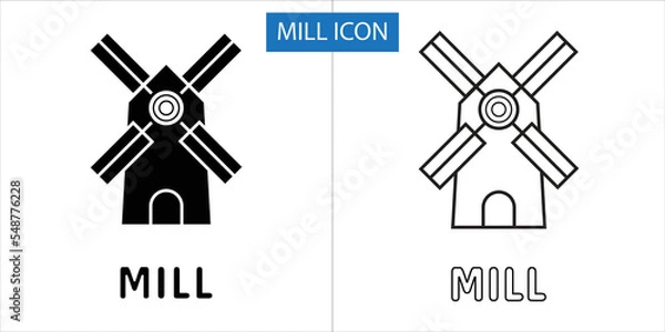 Obraz Black mill icon set. Government building, flat vector