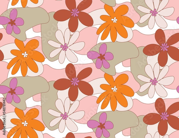 Fototapeta Abstract Hand Drawn Retro Florals Spring Concept Sweet Daisy Flowers Seamless Pattern Perfect for Allover Fabric Print or Wrapping Paper