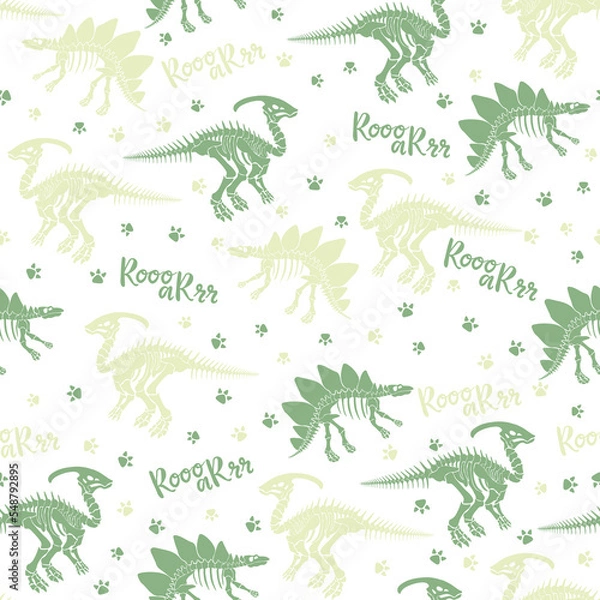 Fototapeta Seamless vector pattern with dinosaur skeleton. 