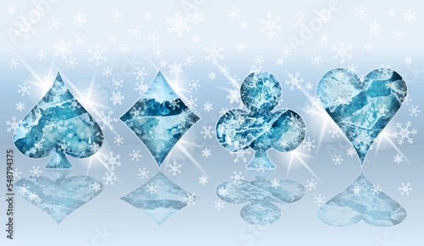 Obraz Winter Ice Poker card, xmas casino background, vector illustration