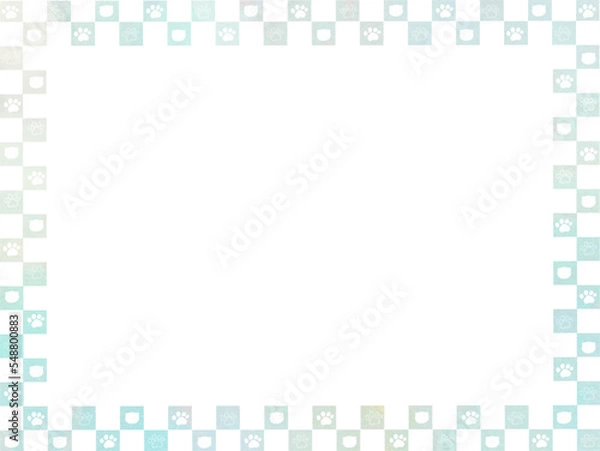 Obraz イラスト素材:肉球と猫の四角フレーム