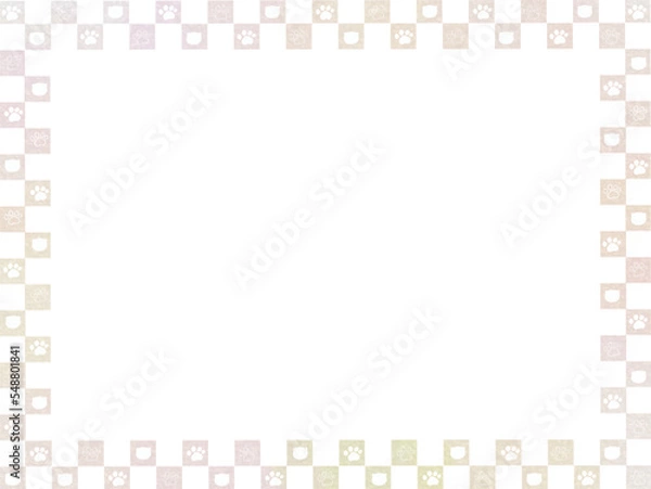 Obraz イラスト素材:肉球と猫の四角フレーム