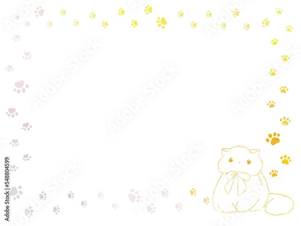 Obraz イラスト素材:かわいい足跡と猫のフレーム
