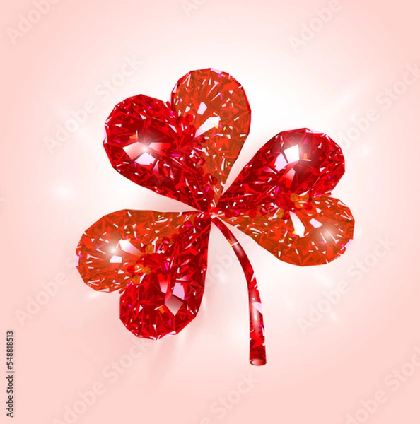 Obraz Crystal red clover leaf. Vector.