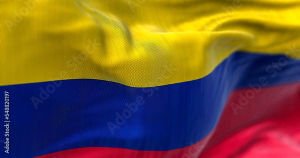 Fototapeta Close-up view of Colombia National flag waving